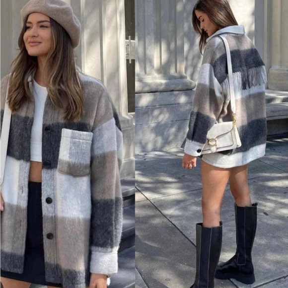 Zara Jackets & Blazers - Zara wool blend shacket coat with fringe XS